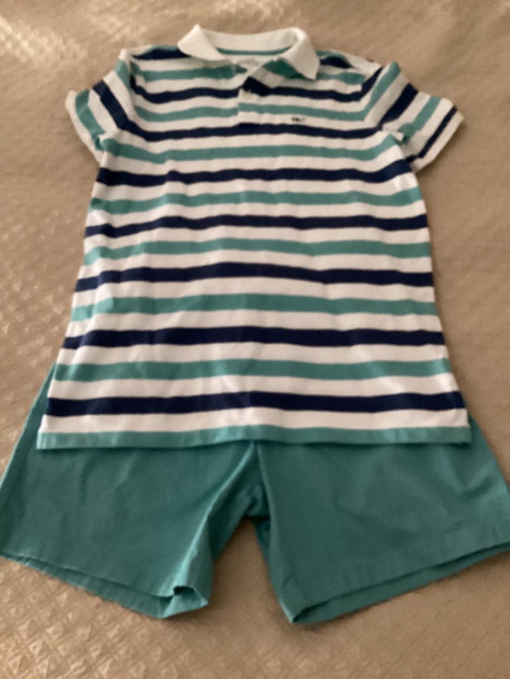 Vineyard vines boys size 16 blue/white striped polo matching drawstring short
